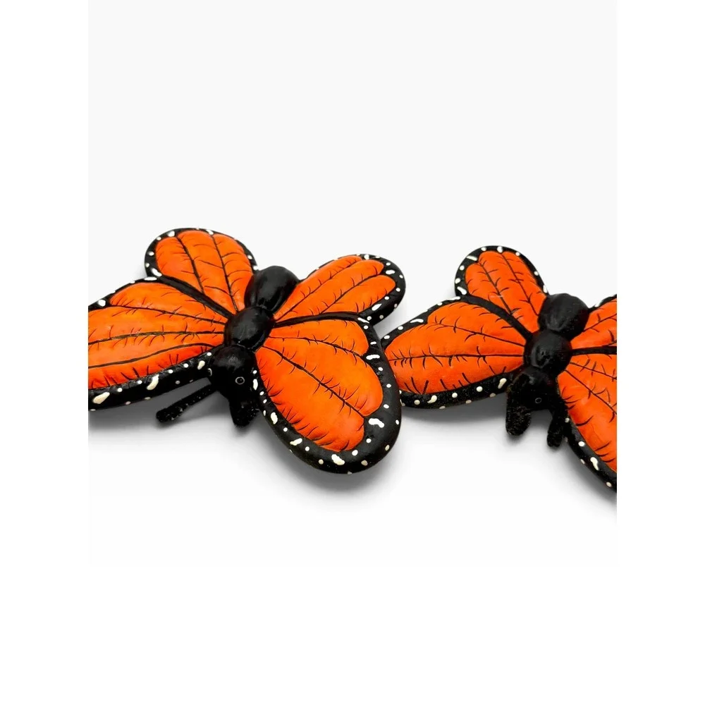 Monarch Butterfly Ceramic Wall Decor Orange Black Hand Painted 3D Art Set 2